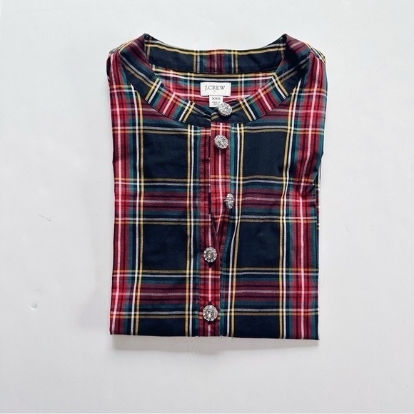 J.Crew Factory Tartan Cotton Poplin Jewel Buttons Shirt Top XXS - Picture 4 of 6